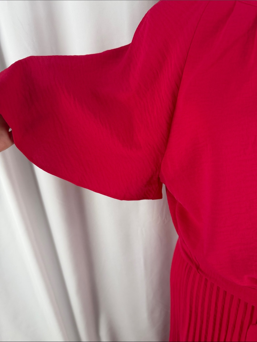 Calvin Klein Raspberry Pink Pleated Midi Dress Size 12 Belted Flutter Sleeve - Picture 3 of 10